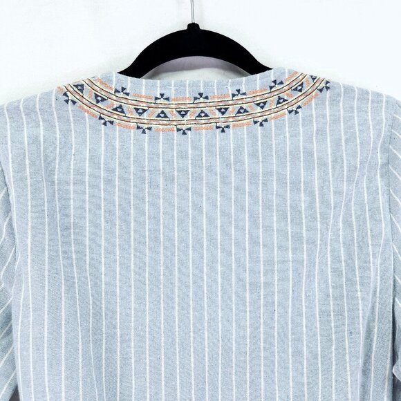 Miss Me Embroidered Linen Wrap Top Size Large Striped Crop Waist Tie Chambray - Picture 9 of 16